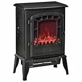 HOMCOM Camino Elettrico con Effetto Fiamma, Temperatura Regolabile 1000W-2000W, Copertura 20-25m², 39x24x56.5cm, Nero