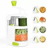 Attrezzo 4 in 1 Taglia Zucchine Spaghetti Julienne Tagliaverdure Verticale Cetriolo Spiralizzatore di Verdure Senza BPA PFOA Verde Multifunzione