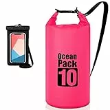Coolzon Borsa Impermeabile-Sacca Impermeabile con Custodia Impermeabile per Cellulare, Sacca Stagna con Tracolla Regolabile per Kayak Rafting Canottaggio Campeggio Viaggiare Nuoto, 10L Rosa