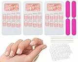ZOCONE 72 Pezzi Unghie Finte Corte con Colla, 12 Taglie Unghie Finte French Rosa, con Unghie Lime e Stick Manicure, Tip Unghie Falsi Unghie Naturali Copertura Completa per Decorazioni Unghie da Donna