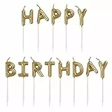Unique- Candele di Compleanno con Lettera-Happy Birthday-Oro-Set di 13, Gold, 19995