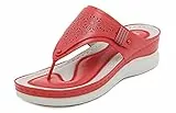 INMINPIN Donna Infradito con Zeppa in Pelle Estate Eleganti Sandali Piattaforma Ciabatte da Spiaggia Leggere Antiscivolo,Rosso,40 Donna