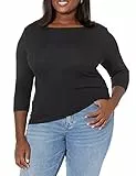 Amazon Essentials T-Shirt con Scollo a Barchetta in Tinta Unita con Manica 3/4 e vestibilità Aderente Donna, Nero, S