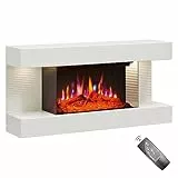 BALDERIA Ida - Camino elettrico da parete con effetto fiamma 3D, riscaldamento elettrico, 1800 W, camino con telecomando, controllo di avvio, timer e termostato, colore: Bianco