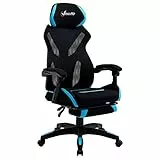 Vinsetto Sedia da Gaming con Supporto Lombare, Sedia Ufficio Ergonomica con Altezza Regolabile in Tessuto Nero e Blu, 65x65x119-129cm