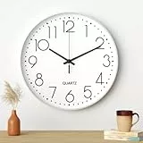 Uootach Orologio da Parete, 30 cm (12 pollici) Movimento al quarzo, design minimalista moderno nero, orologio da parete silenzioso per soggiorno, cucina, ufficio, camera da letto(bianchi)