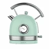 Cecotec Bollitore elettrico ThermoSense 420 Light Green. 1,8 litri di capacità, 2200 W, misuratore di temperatura, base 360°, acciaio inox, stile vintage, verde, 01483