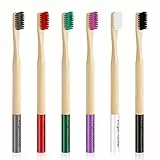 Spazzolino Bamboo, 6 Pezzi Spazzolino Denti Biodegradabili ed Ecologici, Spazzolino Duro Medie Senza BPA, Miglior Set di Spazzolini Bamboo per Gengive Sensibili