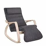 SONGMICS Sedia a Dondolo, Poltrona Oscillante con Poggiapiedi, Schienale Ergonomico, Strutture in Legno, Fodera in Cotone Sfoderabile, 67 x 125 x 91 cm, Carico Massimo di 150 kg, Grigio Scuro