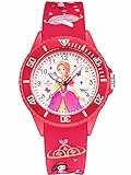 Alienwork Principessa Orologio di Apprendimento Bambini Ragazze Rosso Bracciale in Silicone Rosa bambini Impermeabile 5 ATM Tempo di Apprendimento