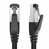 KabelDirekt – 1 m – Cavo Ethernet Cat 8, patch e di rete (Cat 8.1, 40 Gbit/s, connettori RJ45, per velocità estreme in rete/Internet, doppia schermatura S/FTP, argento/nero)