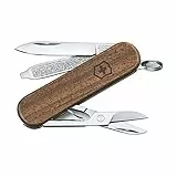 Victorinox Taschenmesser Funktionen Klinge Schere Nagelfeile Holz 58 mm Classic SD Wood-Coltellino Tascabile (5 funzioni, Lama, Forbici, Lima) in Legno, in Blister, Acciaio Inox, Oro