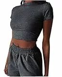 Loalirando 2 Pezzi Completo Sportivo Donna Ragazza Tuta da Ginnastica Crop Top Maglietta a Manica Corta+ Pantaloncini a Vita Alta Casual Yoga Corso Palestra
