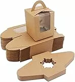 MSYU Scatole regalo in cartone marrone con finestra e manico (50 pcs) – 9 x 9 x 10 cm scatola scatola di cartone – Scatola regalo usa e getta per biscotti, torte, dessert, regalo (marrone)