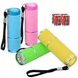Mini Torcia LED,TISHOW 4 Pezzi Rivestite in Gomma Torcia Bambini 12 Batterie AAA, Torcia Portatile Set Torce Elettriche LED Portachiave con Cordino Campeggio Giovanile Trekking Outdoor Flashlight