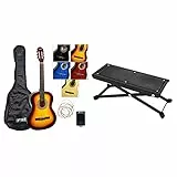 3rd Avenue Pacchetto con Chitarra Classica di Dimensioni 3/4, con Custodia, Corde e Accordatore & Cascha Hh 2082 Poggiapiedi per Chitarra con Cuscinetto Antiscivolo in Gomma, Regolabile in Altezza