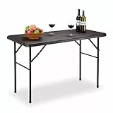 Relaxdays Tavolo Giardino, Aspetto Legno, Pieghevole, Plastica & Metallo, Esterni, Bistrò HLP: 74 x 120 x 60 cm, Marrone