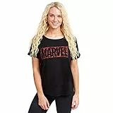 Marvel Logo Comico T-Camicia, Nero, 40 Donna