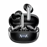 Cuffie Bluetooth, Auricolari Bluetooth 5.3 Cuffie Wireless Stereo HiFi con 4 HD Microfono, 2023 40H di Riproduzione Cuffie Senza Fili con Display LED, IP7 Impermeabile Auricolari Wireless Nero