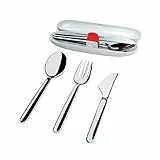 Alessi Food Set Di Posate Da Viaggio, Acciaio Inossidabile 18/10, Argento, ‎16.51 x 5 x 3.51 cm 120 grammi