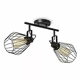 ENCOFT Lampada da Soffitto Gabbia Girevole 180°, Plafoniere con 2 Luci E27 Industriale, Lampada da Parete Interna in Metallo, Applique Girevole per Soggiorno, Nero Senza Lampadina