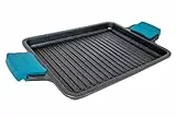 Arcos Serie Thera | Padelle Grill Antiaderente 34x26 cm | Bistecchiera | Alluminio Fuso | Adatto qualsiasi cucina | Manici di silicone | Lavabile in lavastoviglie | Colore Nero e Azzurro