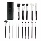 Star Set Pennelli make up professionali 15 pezzi per trucco, con elegante porta pennelli nero, Setole morbide e manici affusolati, con astuccio in pelle PU