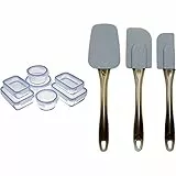 Amazon Basics - Contenitori per alimenti, in vetro, con coperchi, 14 pezzi (7 contenitori + 7 coperchi), senza BPA & Spatole in silicone, set da 3 pezzi