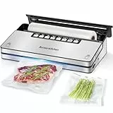 Bonsenkitchen Macchina Sottovuoto Alimenti, Sottovuoto per Alimenti in Acciaio Inossidabile con 6 Modalità, Taglierina Integrata e Contenitore per Sacchetti, con Kit di Avviamento