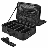 Joligrace Borsa Cosmetici Grande Valigetta Trucco Beauty Case da Viaggio Donna Organizzatore Makeup Trousse Tessuto Oxford con Tracolla y 2 Strati Professionale, Nero