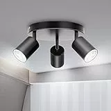 TaFiCo Plafoniere LED Soffitto a 3 Luci Rotonda, Plafoniera Nera GU10, Faretti LED da Soffitto Orientabile Spot da Parete Interno per Cucina Soggiorno Camera da Letto Corridoio (Lampadine Escluse)