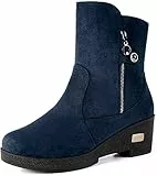 Stivali Donna Invernali Stivaletti con Pelliccia Scarponcini Caldi Foderato Scarpe con Zeppa Moda Eleganti Blu scuro EU36=CN37