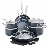 GreenPan Valencia Pro Set di pentole 16 pezzi in ceramica antiaderente anodizzata dura, set di pentole e padelle, senza PFAS, induzione, lavabile in lavastoviglie, forno, grigio
