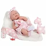 JC TOYS - Bambola La Newborn appena nata di 38 cm è in vinile morbido, abbigliamento e 5 accessori, ragazza, rosa, disegnata in Spagna da Berenguer, 2 anni