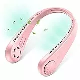 akface Ventilatore da collo Ricaricabile, Cuffie USB a mani libere a 3 velocità, Ventilatore da collo indossabile personale per le donne rosa