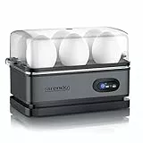 Arendo - Cuociuova Elettrico con Funzione di Mantenimento della Temperatura -da 1 a 6 Uova - Libera Scelta della durezza - Acciaio Inox Spazzolato - Colore Cool Grey