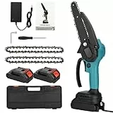 Vothen Mini motosega a batteria, Motosega Portatile Cordless da 6 Pollici， Motosega elettrica con 2 batterie e 2 catene,per il taglio del legno e la potatura del giardino