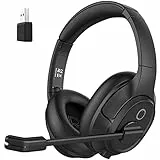 EKSA Cuffie Bluetooth con microfono & Adattatore USB, 55 Ore Di Riproduzione e 10 metri di Portata, Over Ear Cuffia Wireless Pc per Lavoro/Ufficio/Casa/Team/Zoom
