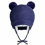 eBoot Cappello Carino con Paraorecchie in Maglia Caldo Invernale Berretto per Bambina con Pompon per Bebè 0-12 Mesi (Blu Scuro)