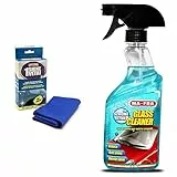 Ma-Fra, 1Shine Vetri, Panno in Microfibra per Vetri, Elimina lo Sporco e Non Rilascia Aloni, 30x30cm Azzurro & HN069 Glass Cleaner Detergente per Vetri