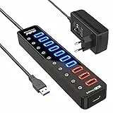 Hub USB 3.0 Alimentato, atolla Hub USB 11 in 1-7 Porta USB 3.0 SuperSpeed e 4 AIpower Porte con Interruttore On/Off e Alimentatore 12V/4A per MacBook/MacBook Air/MacBook Pro