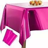 PartyWoo Tovaglia in Lamina Magenta, Confezione da 2 54 x 108 Pollici Tovaglia Rettangolare, Tovaglia in Lamina per Tavolo da 6 a 8 Piedi, Tovaglia Metallica, Tovaglia Impermeabile per Compleanno
