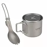 Lixada Set Pentole Padelle da Campeggio 300ml / 350ml / 550ml / 650ml Tazza in Titanio da Campeggio Ultraleggera con Stoviglie Pieghevoli per Cena Spork per Campeggio, Escursionismo, Zaino in Spalla