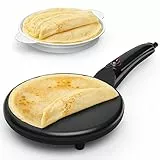 Tiastar Crepiera Elettriche, Pancake Maker Antiaderente, Roti Maker Portatile 800W Per Uso Domestico, Maniglia Touch-Cool - Facile da pulire e include ciotola per alimenti