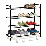 Relaxdays Scarpiera da ingresso, 4 Ripiani in Acciaio per 12 Scarpe, Scaffale Portascarpe Impilabile, 70x70x26 cm, Nero