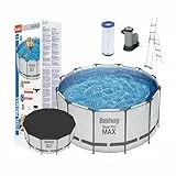 Bestway 56420 | Steel Pro MAX - Piscina Fuori Terra Rotonda, 366X122 cm, Pompa di Filtraggio, Scaletta e Copertura Incluse