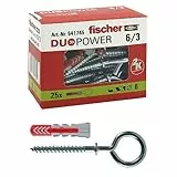 Fischer 25 Tasselli Duopower con Occhiolo Chiuso, 6 x 30 mm Universali, per Muro pieno, Mattone Forato, Cartongesso, 541745