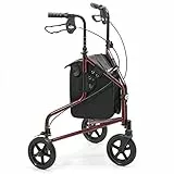 Days - Deambulatore con 3 Ruote, in Alluminio, Leggero, Pieghevole, Freni Bloccabili, Pratico e Semplice da Manovrare, Ausilio di Mobilità per Anziani e Persone con Handicap, Colore Rosso Rubino