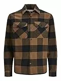 JACK & JONES Jprroy Check Overshirt L/S SN Camicia Casual, Elmwood/Quadretti: vestibilità Comoda, L Uomo