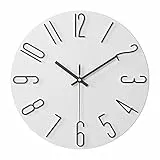 ALEENFOON Orologio da Parete al Quarzo Silenzioso Moderni Cucina 30 cm, 3D Numero Sottile Quarzo da Parete Interno Venatura del Legno Senza Cornice Orologio Sospeso da Muro (Bianco)